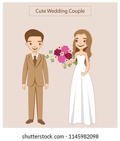 vector of cute couple in wedding dress
