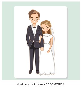 vector of cute couple in wedding dress 