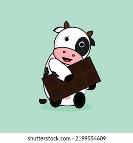 vector cute cow hugging chocolate suitable for fresh cow's milk products