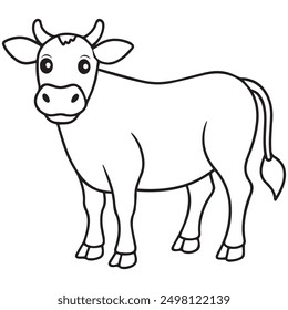 Vector cute cow illustration of on white background. Jobs and occupations concept. Cartoon characters. Education and school kids coloring page, printable, activity, worksheet, flashcard.