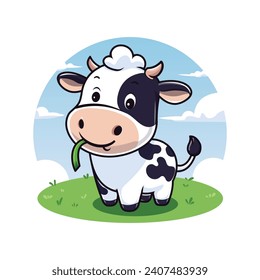 vector of cute cow mascot kawaii perfect for farm mascot