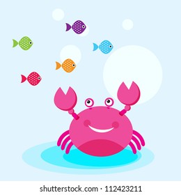 Vector cute crab and fish / Funny cartoon crab and fishes