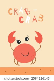 Vector cute crab. Nursery vector and printable poster. Childish card.
