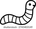 Vector cute crawling worm lie icon. Funny woodland insect. Cute forest, farm, garden bug black and white illustration, coloring page for kids. Garden creepy crawly character clipart
