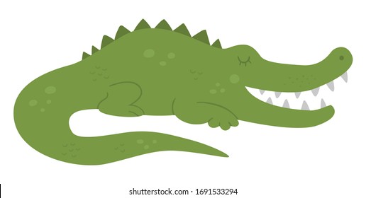 Vektorillustration süßes Krokodil einzeln auf weißem Hintergrund. Schöne tropische exotische afrikanische Tiergrafik. Helles Flachbild für Kinder. Dschungelsommer-Clipkunst