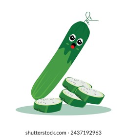 Vector cute cucumber mascot with smile face