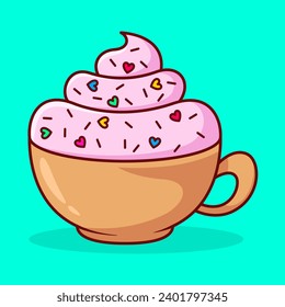 Vector cute Cup of coffee with cream illustration cartoon doodle flat colorful line art vector design isolated object icon