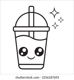 vector cute cup drink icon with emoticon