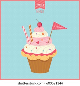 Vector of cute cupcake design for sweet menu.