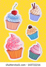 vector cute cupcake stickers