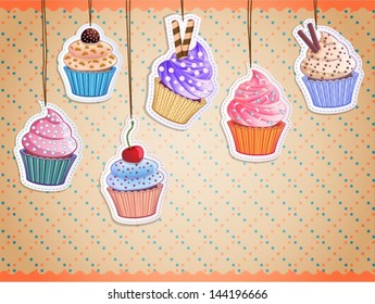 vector cute cupcake stickers