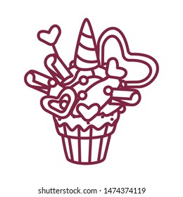 vector cute cupcake sweets coloring book page