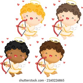 a vector of a cute cupid angel with a bow and arrow