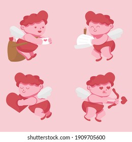 Vector cute cupid character in various position set collection, happy valentines day in cartoon style