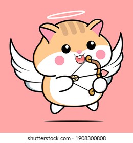 vector of cute cupid hamster with wings, bow and arrow