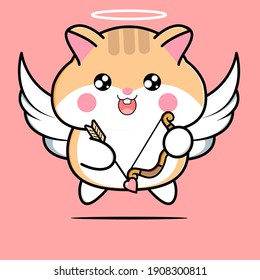 vector of cute cupid hamster with wings, bow and arrow