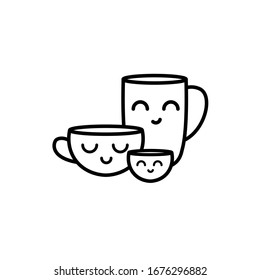 Vector cute cups family logo concept, happy family illustration, cafe, shop, restaurant icon