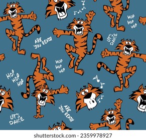 vector cute dancing tiger cartoon illustration pattern graphics design