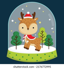 a vector of a cute deer inside a snow globe