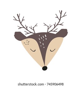 Vector cute deer. Poster, postcard, sticker, print, illustration, elements for design and other.
