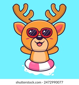Vector ciervo lindo en gafas de sol flotando con la natación.