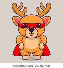 Vector cute deer super hero cartoon vector icon illustration