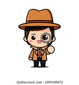 vector of cute detective with magnifying glass