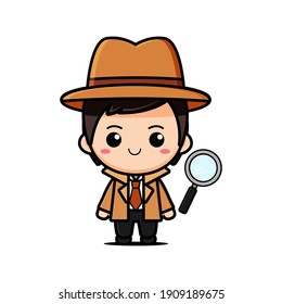 vector of cute detective with magnifying glass