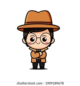 vector of cute detective with magnifying glass