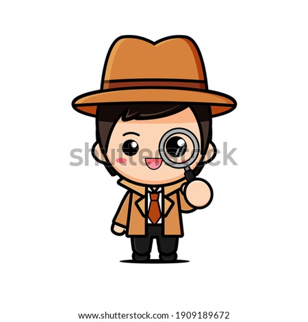 vector of cute detective with magnifying glass