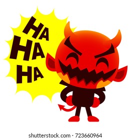 Vector cute devil character laughing isolated on white background.