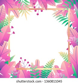 vector cute digital floral frame in pink palette augmented with gradient square frame.