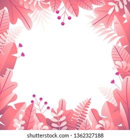 vector cute digital floral frame in candy pink and red palette.