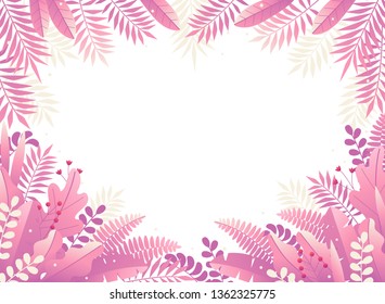 vector cute digital frame created with palm branches in pink palette.