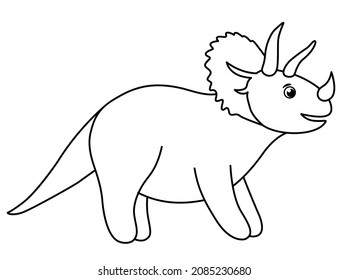 Vector cute dinosaur line icon isolated on white background. Funny outline dino character. Cute prehistoric reptile black and white illustration. Triceratops coloring page
