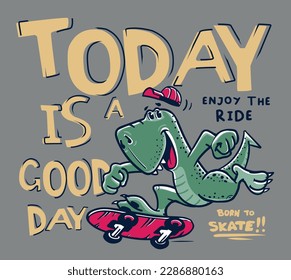 Vector cute dinosaur skateboarding design