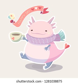 Vector cute dinosaur/axolotl character design.