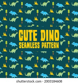 Vector cute dinosaurs seamless pattern, triceratops, jurassic