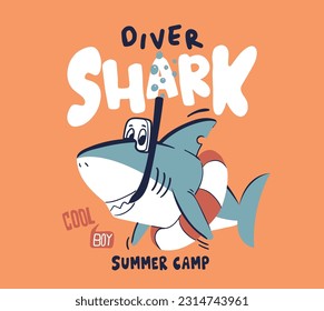 vector cute diver shark print for kids t shirt