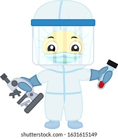 vector cute doctor in virus protection suit with laboratory tube and microscope
