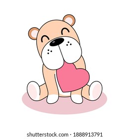 Vector of cute dog with big heart in mouth. Valentine's concept. Eps 10 vector.