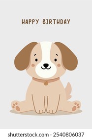 Vector Cute Dog Birthday Greeting Card - Ideal for Kids' Party Invitations and Festive Decorations