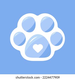 Icono del logotipo de la pezuña del gato del perro Vector Cute para tienda de mascotas, zoo, impresión, niños, textil, salón de belleza. Pata animal de color azul cardíaco de moda y lindo. Pegatina