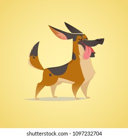 Vector cute dog character illustration. Cartoon style. Happy german shepherd puppy with tongue out. Pet.