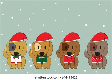 Vector of cute dog in christmas character on snow background.