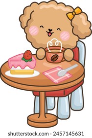 a vector of a cute dog enjoying deserts