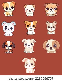 Vector cute dog kawaii set