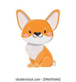 Vector cute dog with long ears sitting smiling. Happy corgi little puppy cartoon character. Lovely canine animal.