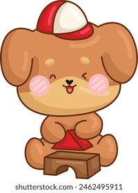 a vector of a cute dog playing block toys