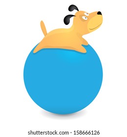 vector Cute dog playing with blue fitness ball. vector cartoon puppy character